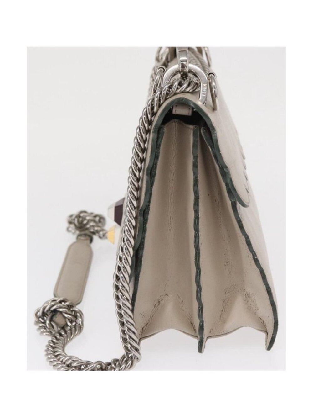 Authentic FENDI Chain Canai Shoulder Bag Leather 2way Gray Silver - Picture 16 of 16